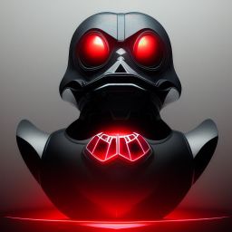 duck #171 | Photo of a blend of overlord, rubber ducky and duckling as king with red reflections in eyes, cyberpunk cyborg, sci - fi, intricate abstract upper body intricate artwork, by tooth wu, wlop, beeple