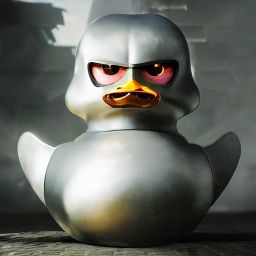 duck #426 | A fierce blend of knight and rubber duck, large eyes, menacing, professional majestic oil painting, 3d render, cgi