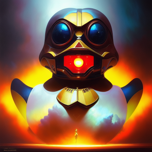 duck #264 | Photo of a blend of droid and rubber ducky, cosmic energy, colorful, painting burst, dramatic lighting, tone mapped, intricate, elegant, highly detailed, digital painting, artstation, concept art