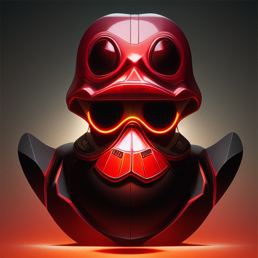 duck #27 | Photo of a blend of alien, rubber ducky and duckling as king with red reflections in eyes, cyberpunk cyborg, sci - fi, intricate abstract upper body intricate artwork, by tooth wu, wlop, beeple