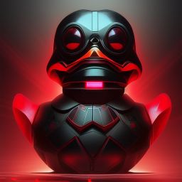 duck #112 | Photo of a blend of droid, rubber ducky and duckling as king with red reflections in eyes, cyberpunk cyborg, sci - fi, intricate abstract upper body intricate artwork, by tooth wu, wlop, beeple