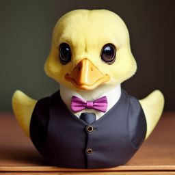 duck #610 | A dapper duckling dressed in a bowtie and suspenders, striking a charming pose against a vintage-inspired backdrop, exuding a sense of timeless elegance and style