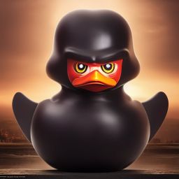 duck #400 | A menacing blend of ninja and rubber duck, large eyes, menacing look, professional majestic oil painting, 3d render, cgi