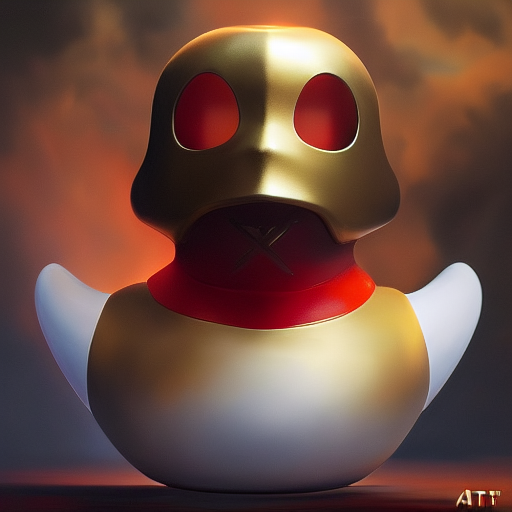 duck #387 | A blend of soldier and rubber duck, battle gear, angry, professional majestic oil painting,trending on ArtStation,trending on CGSociety,volumetric lighting