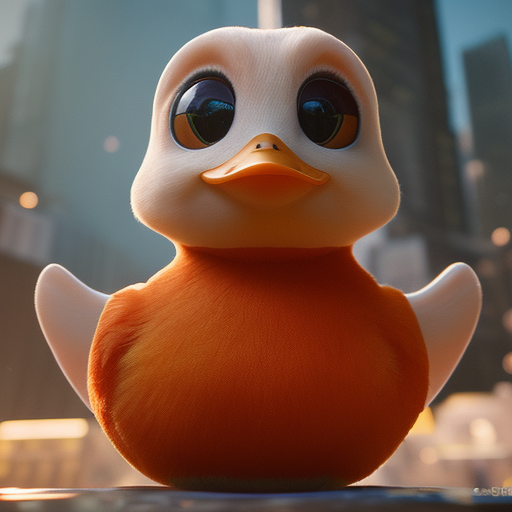 duck #568 | An adorable baby duckling dressed as a superhero, complete with a cape and a mask, ready to save the day, standing proudly on a skyscraper rooftop, overlooking a bustling city