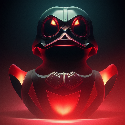 duck #167 | Photo of a blend of overlord, rubber ducky and duckling as king with red reflections in eyes, cyberpunk cyborg, sci - fi, intricate abstract upper body intricate artwork, by tooth wu, wlop, beeple