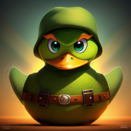 duck #736 | A scary curious green blend of duck, duck and engineer dressed like a soldier, from an action movie, fluffy, Anna Dittmann, Tex Avery, 3d fluffy, closeup cute and adorable