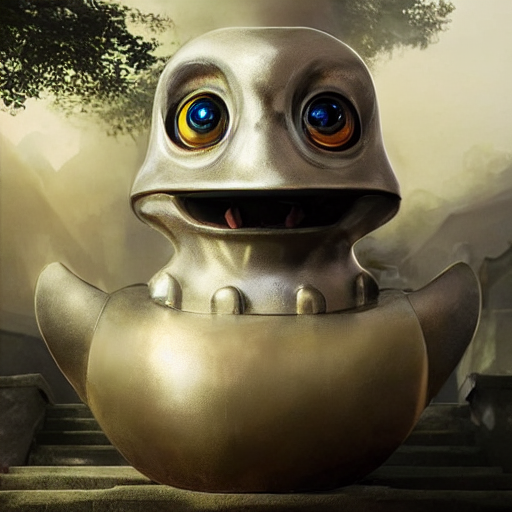 duck #428 | A fierce blend of knight and rubber duck, large eyes, menacing, professional majestic oil painting, 3d render, cgi