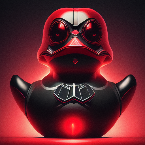 duck #184 | Photo of a blend of droid and rubber ducky as king with red reflections in eyes, cyberpunk cyborg, sci - fi, intricate abstract upper body intricate artwork, by tooth wu, wlop, beeple