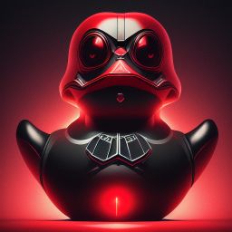 duck #183 | Photo of a blend of sith and rubber ducky as king with red reflections in eyes, cyberpunk cyborg, sci - fi, intricate abstract upper body intricate artwork, by tooth wu, wlop, beeple