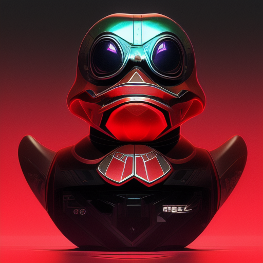 duck #4 | Photo of a blend of alien, rubber ducky and duckling as king with red reflections in eyes, cyberpunk cyborg, sci - fi, intricate abstract upper body intricate artwork, by tooth wu, wlop, beeple