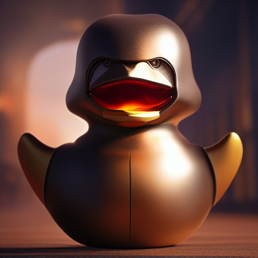 duck #417 | A fierce blend of knight and rubber duck, large eyes, menacing, professional majestic oil painting, 3d render, cgi