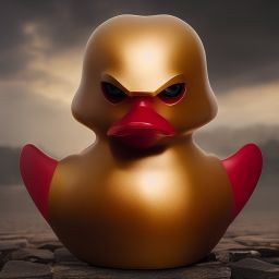 duck #419 | A fierce blend of knight and rubber duck, large eyes, menacing, professional majestic oil painting, 3d render, cgi