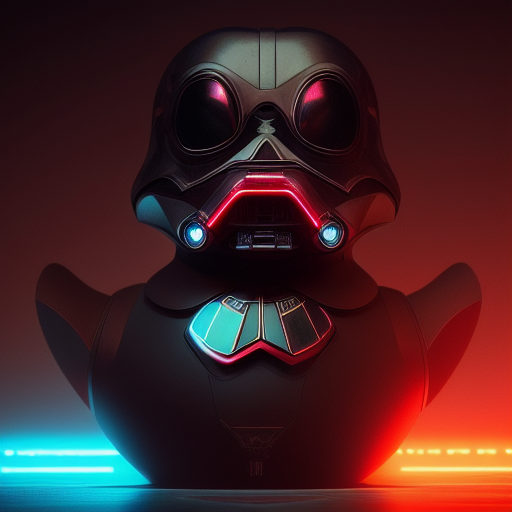 duck #105 | Photo of a blend of darth vader, droid, rubber ducky and duckling as king with red reflections in eyes, cyberpunk cyborg, sci - fi, intricate abstract upper body intricate artwork, by tooth wu, wlop