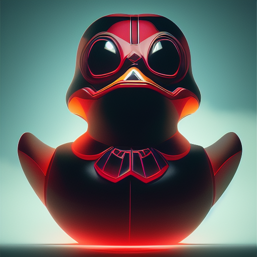 duck #32 | Photo of a blend of alien, rubber ducky and duckling as king with red reflections in eyes, cyberpunk cyborg, sci - fi, intricate abstract upper body intricate artwork, by tooth wu, wlop, beeple