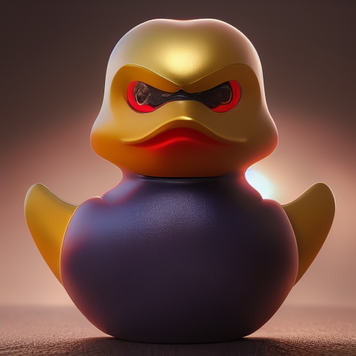 duck #393 | A blend of fierce warrior, ninja and rubber duck, angry eyes, professional majestic oil painting, 3d render, cgi