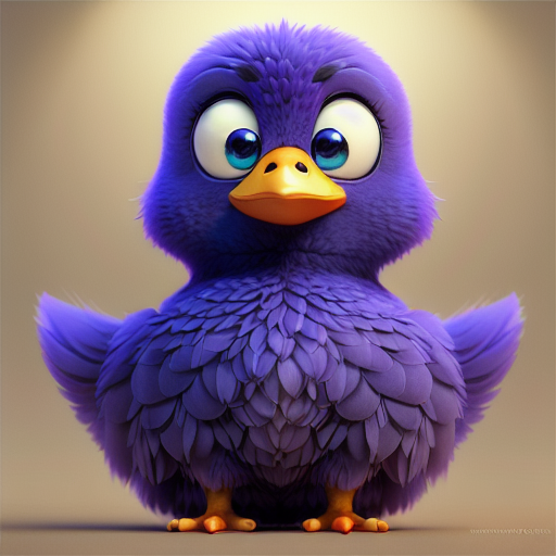 duck #713 | 3d fluffy a cute purple duck, strong colors, perfect beak, colorful, big eyes, tiny toy, animated movie character, soft smooth lighting , 3d fluffy, closeup cute and adorable