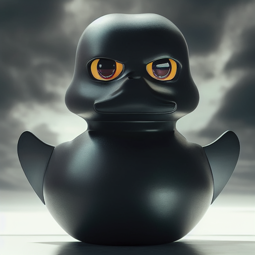 duck #395 | A menacing blend of ninja and rubber duck, large eyes, menacing look, professional majestic oil painting, 3d render, cgi