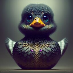 duck #663 | 3d fluffy a cute black duck, strong colors, perfect beak, colorful, soft smooth lighting , 3d fluffy, closeup cute and adorable, cute big circular reflective eyes, long fuzzy fur, Pixar render