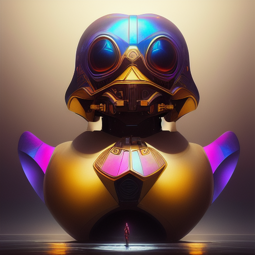 duck #220 | Photo of a blend of droid and rubber ducky, cosmic energy, colorful, painting burst, dramatic lighting, tone mapped, intricate, elegant, highly detailed, digital painting, artstation, concept art