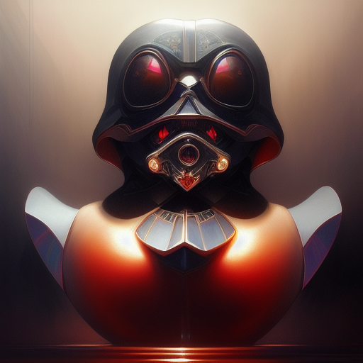 duck #110 | Photo of a blend of darth vader, droid, rubber ducky and duckling as king with red reflections in eyes, cyberpunk cyborg, sci - fi, intricate abstract upper body intricate artwork, by tooth wu, wlop