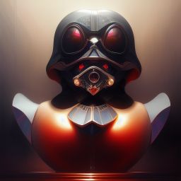 duck #109 | Photo of a blend of darth vader, droid, rubber ducky and duckling as king with red reflections in eyes, cyberpunk cyborg, sci - fi, intricate abstract upper body intricate artwork, by tooth wu, wlop