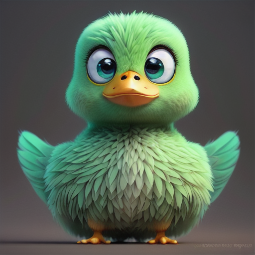 duck #708 | 3d fluffy a cute green duck, strong colors, perfect beak, colorful, big eyes, tiny toy, animated movie character, soft smooth lighting , 3d fluffy, closeup cute and adorable