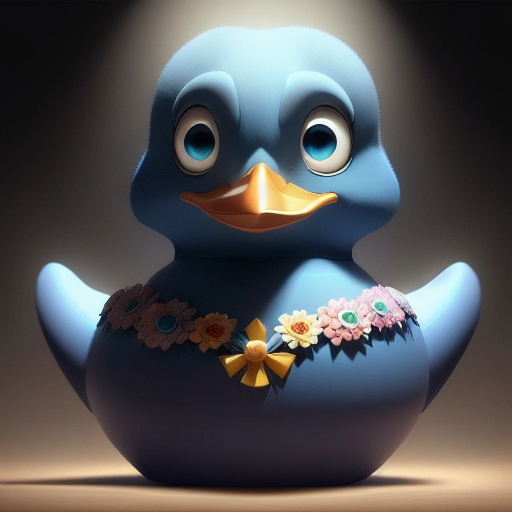 duck #833 | A extravagant surprised blue blend of duck and vampire dressed like a florist, from an action movie, stone-like, David Revoy, Jamie Hewlett, 3d fluffy, closeup cute and adorable