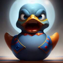 duck #923 | A quirky angry blue blend of duck and vampire dressed like a guard, from an action movie, translucent, Ross Tran, Roz Chast, 3d fluffy, closeup cute and adorable, cute big circular reflective eyes