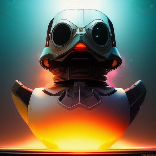 duck #206 | Photo of a blend of droid and rubber ducky, cosmic energy, colorful, painting burst, dramatic lighting, tone mapped, intricate, elegant, highly detailed, digital painting, artstation, concept art