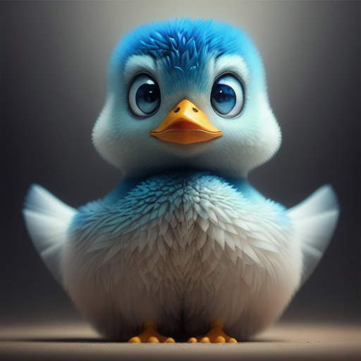 duck #674 | 3d fluffy a cute blue duck, strong colors, perfect beak, colorful, soft smooth lighting , 3d fluffy, closeup cute and adorable, cute big circular reflective eyes, long fuzzy fur, Pixar render