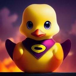 duck #607 | An adorable baby duckling dressed as a superhero, complete with a cape and a mask, ready to save the day, standing proudly on a skyscraper rooftop, overlooking a bustling city