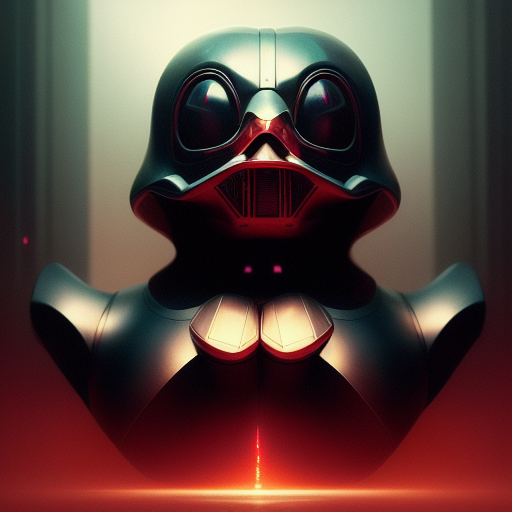 duck #62 | Photo of a blend of darth vader, rubber ducky and duckling as king with red reflections in eyes, professional majestic oil painting by Ed Blinkey,Atey Ghailan,Studio Ghibli,by Jeremy Mann