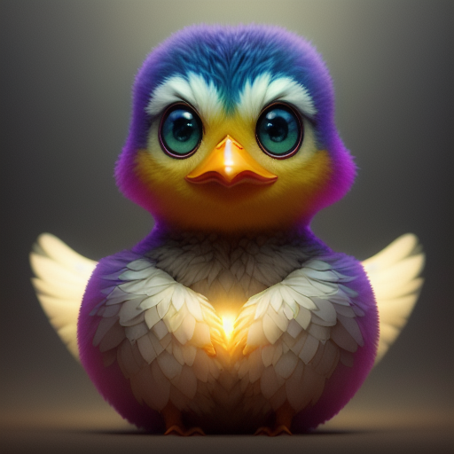 duck #666 | 3d fluffy a cute colorful duck, strong colors, perfect beak, colorful, soft smooth lighting , 3d fluffy, closeup cute and adorable, cute big circular reflective eyes, long fuzzy fur, Pixar render