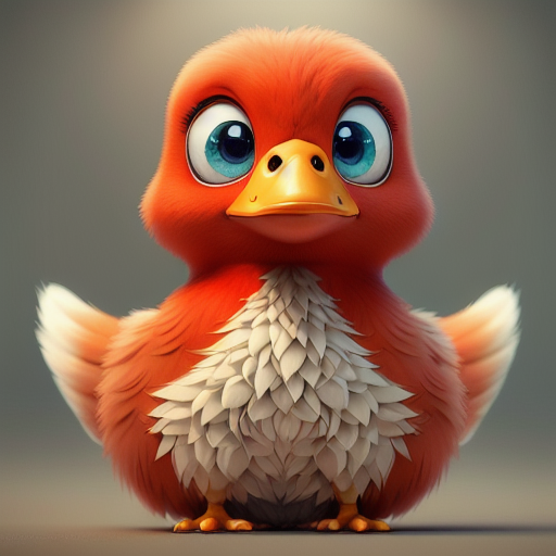 duck #707 | 3d fluffy a cute red duck, strong colors, perfect beak, colorful, big eyes, tiny toy, animated movie character, soft smooth lighting , 3d fluffy, closeup cute and adorable