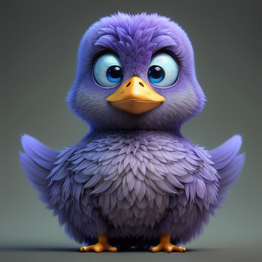 duck #710 | 3d fluffy a cute purple duck, strong colors, perfect beak, colorful, big eyes, tiny toy, animated movie character, soft smooth lighting , 3d fluffy, closeup cute and adorable