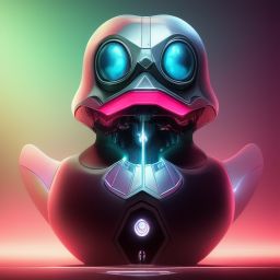 duck #157 | Photo of a blend of alien, rubber ducky and duckling as king with red reflections in eyes, cyberpunk cyborg, sci - fi, intricate abstract upper body intricate artwork, by tooth wu, wlop, beeple