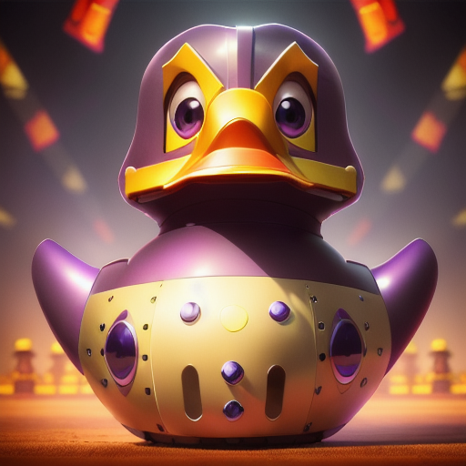 duck #955 | A elegant joyful purple blend of duck and robot dressed like a firefighter, fantasy movie setting, lotr, wooden, Loish, Richard Williams, 3d fluffy, closeup cute and adorable