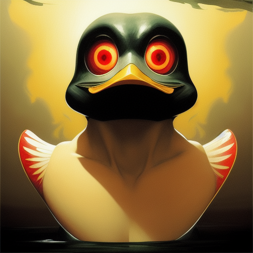 duck #326 | Photo of angry duck warrior, 2d ferocious head, vector illustration, angry eyes, football team emblem logo, 2d flat, centered, masterpiece, colorful, painting burst, dramatic lighting, tone mapped