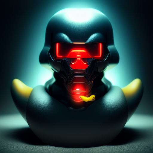 duck #492 | A picture of a blend of terminator and rubber duckie with a beak, rubber toy, plastic toy, very cute, professional, majestic, 3d render, cgi, cosmic energy, colorful, painting burst, symmetrical face