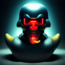 duck #493 | A picture of a blend of terminator and rubber duckie with a beak, rubber toy, plastic toy, very cute, professional, majestic, 3d render, cgi, cosmic energy, colorful, painting burst, symmetrical face