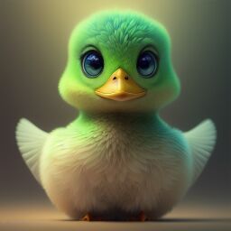 duck #670 | 3d fluffy a cute green duck, strong colors, perfect beak, colorful, soft smooth lighting , 3d fluffy, closeup cute and adorable, cute big circular reflective eyes, long fuzzy fur, Pixar render