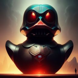 duck #92 | Photo of a blend of droid, rubber ducky and duckling as king with red reflections in eyes, cyberpunk cyborg, sci - fi, intricate abstract upper body intricate artwork, by tooth wu, wlop, beeple