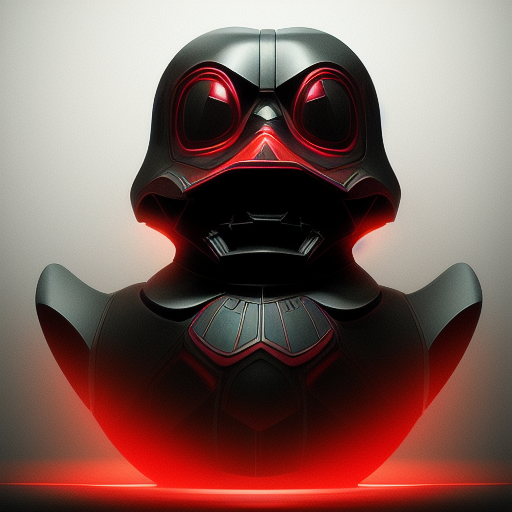 duck #178 | Photo of a blend of sith and rubber ducky as king with red reflections in eyes, cyberpunk cyborg, sci - fi, intricate abstract upper body intricate artwork, by tooth wu, wlop, beeple