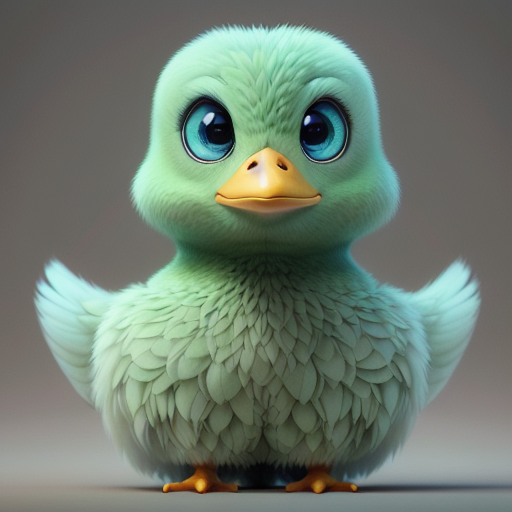 duck #714 | 3d fluffy a cute green duck, strong colors, perfect beak, colorful, big eyes, tiny toy, animated movie character, soft smooth lighting , 3d fluffy, closeup cute and adorable