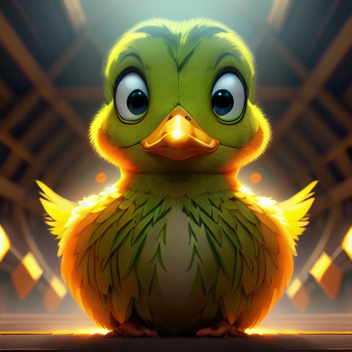 duck #852 | A open curious green blend of duck and bird dressed like a construction worker, horror movie style, feathery, Dan Mumford, Ralph Bakshi, 3d fluffy, closeup cute and adorable