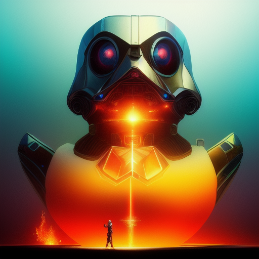 duck #207 | Photo of a blend of droid and rubber ducky, cosmic energy, colorful, painting burst, dramatic lighting, tone mapped, intricate, elegant, highly detailed, digital painting, artstation, concept art