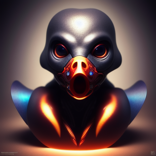 duck #469 | Blend of predator and duckling, toy, very cute, professional, majestic, 3d render, cgi, cosmic energy, colorful, painting burst, beautiful face, symmetrical face, dramatic lighting, tone mapped