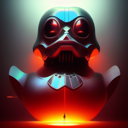 duck #100 | Photo of a blend of darth vader, droid, rubber ducky and duckling as king with red reflections in eyes, professional majestic oil painting by Ed Blinkey,Atey Ghailan,Studio Ghibli,by Jeremy Mann