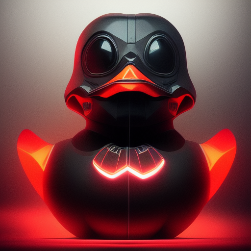 duck #117 | Photo of a blend of droid, rubber ducky and duckling as king with red reflections in eyes, cyberpunk cyborg, sci - fi, intricate abstract upper body intricate artwork, by tooth wu, wlop, beeple